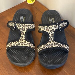Skechers Women's Leopard Print Sandals - Black and Tan